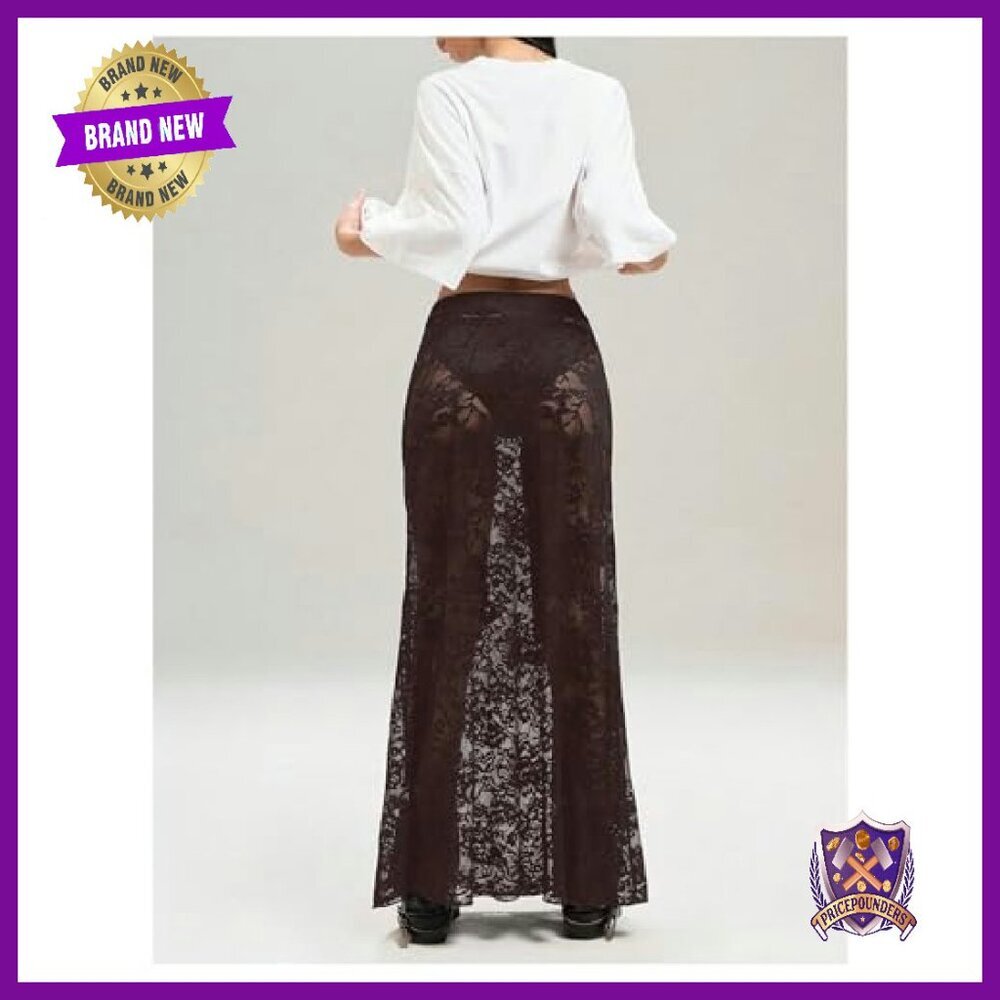 Sheer Mesh Lace Maxi Skirt Y2K See Through Flowy Long Skirt - Picture 4 of 6
